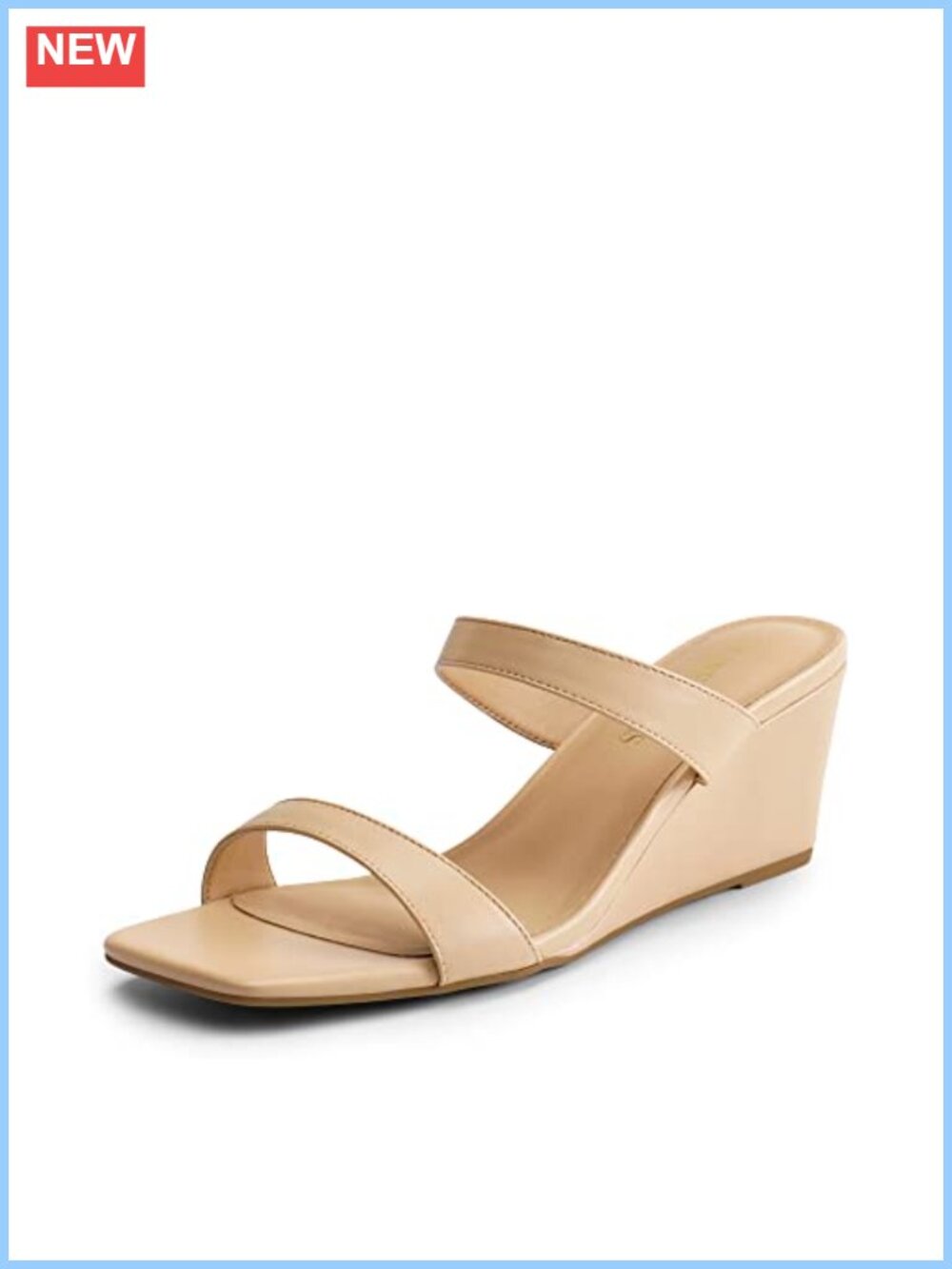 Women's Slip On Wedge Sandals PU Square Toe Cushioned Dressy Summer Shoes